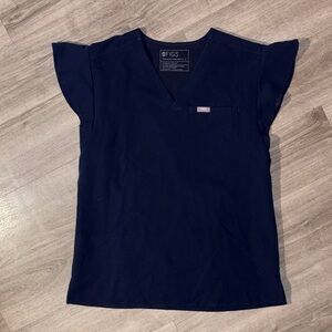 Figs Navy Blue Natal Flutter Sleeve V-Neck Scrub Top